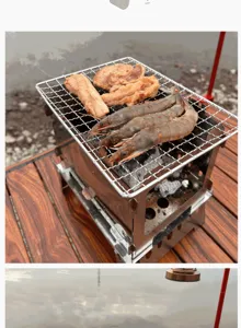 Grill de camping pliant portable en acier inoxydable pour randonnée en plein air.