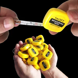 Mini metro a nastro quadrato portatile con portachiavi, righello giallo retrattile 1m/3ft.