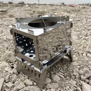 Poêle à Bois Pliable en Acier Inoxydable Portable Camping en Plein Air BBQ Gril