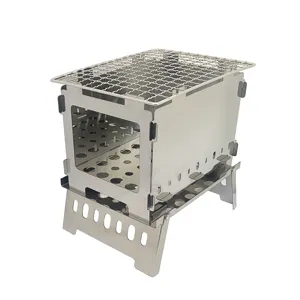 Poêle à bois pliant de camping en acier inoxydable portable pour cuisine extérieure et bbq.