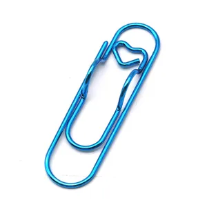Creative metal paper clip and notebook pen holder in bright blue, compact office stationery accessory.