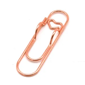 Rose gold metal pen clip, creative paperclip notebook holder, office stationery accessory.