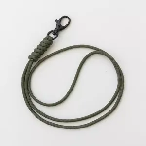 Army green paracord lanyard with black metal lobster clasp, ideal for keys, phones and badges.