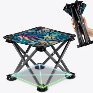 Portable folding camping stool, lightweight outdoor fishing chair with durable metal frame.