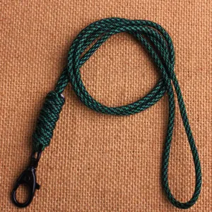 Handmade braided lanyard with metal hook, dark green wrist strap for phone, keys, ID badge.