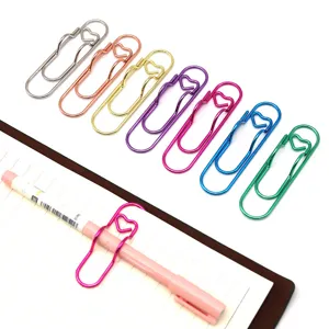 Colorful metal heart paper clips and pen holders for notebooks, office stationery accessory.