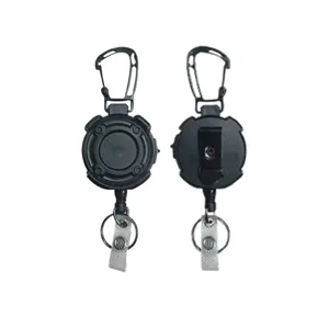 Heavy Duty Retractable Badge Reel Steel Wire Carabiner Key Chain Anti-loss ID Card Holder Outdoor Hiking Tool