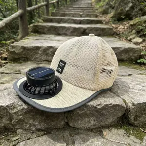 Cappellino da baseball estivo con ventilatore a ricarica solare in rete traspirante.