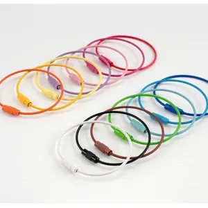 Colorful stainless steel wire key rings with screw locking for DIY crafts and outdoor use.