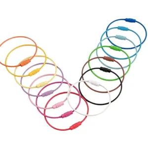 Colorful stainless steel wire key rings cable loops twisted screw keychain set for DIY crafting.
