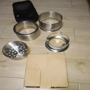 Stainless steel outdoor camping wood stove portable backpacking folding survival cooking gear set