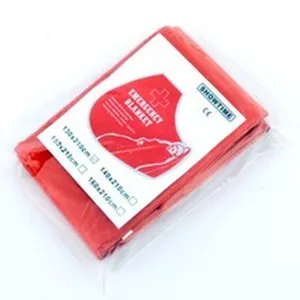 Detail view of the folded outdoor emergency survival blanket package with multiple sizes clearly.