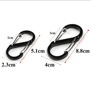 Black aluminum S-biner dual spring clip keychain outdoor multi-use carabiner with size specs.