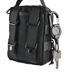 Schwarze taktische Mehrzwecktasche mit einziehbarer Schlüsselrolle und Karabiner