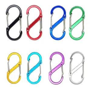 Colorful aluminum S-biner set, dual spring gate keychain clips for outdoor hiking and camping gear.