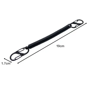 Black retractable fishing lanyard spiral rope with snap hooks gear tool 19cm length