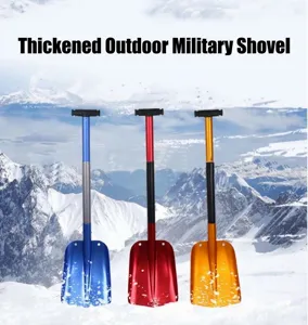 Detail view of the portable aluminum alloy folding snow shovel with telescoping handle.