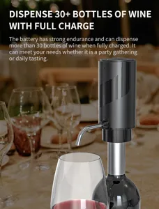 Détail de l'aérateur et distributeur de vin électrique, batterie rechargeable pour fête.