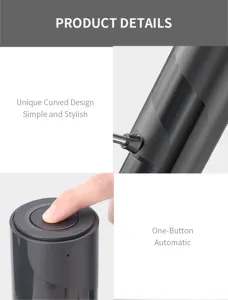 Vue détaillée de l'aérateur de vin électronique avec design incurvé et commande à un bouton.