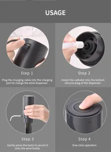 Détail des instructions d'utilisation du distributeur de vin électrique avec recharge.