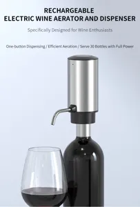 Détail de l'aérateur de vin électrique montrant le bec en acier inoxydable et le corps rechargeable.