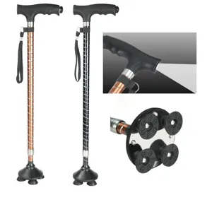 Bastone da passeggio pieghevole regolabile per anziani con luce LED e base antiscivolo a 4 punte.
