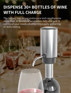 Détail de verseur de vin électrique avec finition en acier inoxydable et bec verseur.