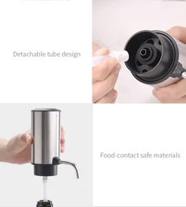 Détail de l'aérateur de vin électrique avec tube amovible et matériau de contact alimentaire.