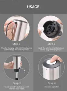 Guide d'utilisation du distributeur d'aérateur de vin électrique rechargeable et facile à utiliser.