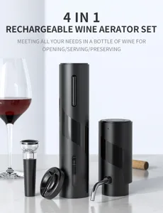 Kit ouvre-bouteille de vin électrique 4 en 1 rechargeable avec aérateur et bouchon vide