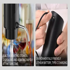 Détail de l'aérateur de vin électrique avec orifices et port de charge USB Type-C.