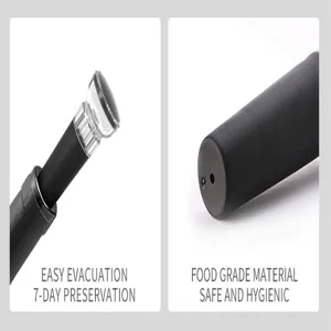 Détail de l'aérateur de vin électrique et du bouchon sous vide en matériaux alimentaires.
