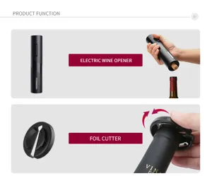 Ouvre-bouteille électrique et coupe-capsule détail, outil pratique pour bar et cuisine.