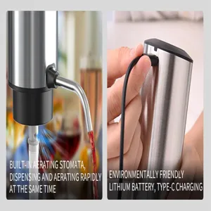 Détail d'un aérateur de vin électrique avec aération rapide et port de charge USB-C pour amateurs.