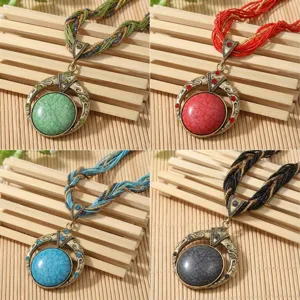 Collana con Ciondolo Rotondo in Strass di Lega Vintage Boho Catena di Maglione Lunga Multistrato in Perline Fatta a Mano Gioielli da Donna