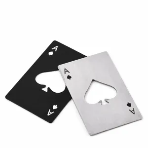 Stainless steel ace of spades playing card beer bottle opener, creative pocket tool.