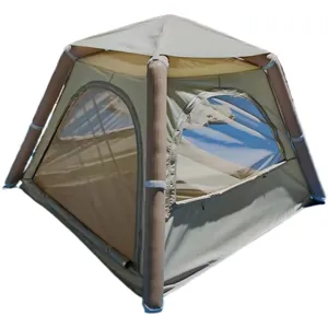 Outdoor inflatable camping tent with air pillars and mesh windows for portable shade.