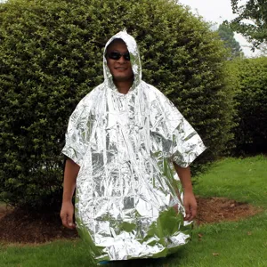 Disposable emergency thermal raincoat outdoor silver Mylar survival poncho for camping hiking