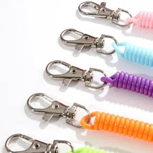 Close-up detail of colorful spring coiled keychains with metal clasps for daily use.