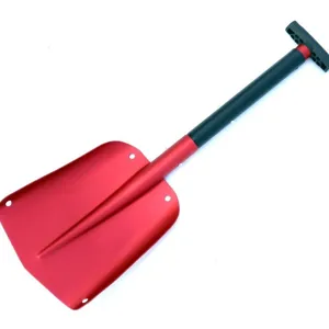 Durable red aluminum alloy snow shovel for car camping outdoor travel emergency tool.