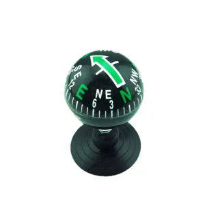 Portable spherical car compass with suction cup base for navigation, black plastic, 38mm
