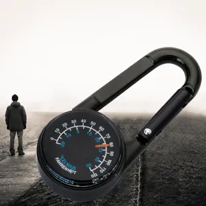 Zinc Alloy Carabiner Compass Portable Outdoor Hiking Camping Survival Navigation Tool With Built In Thermometer