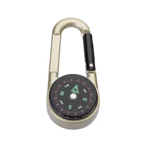 Outdoor portable zinc alloy carabiner with built-in compass for hiking and camping.