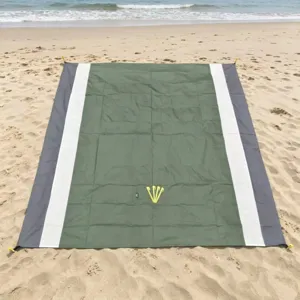 Waterproof outdoor beach blanket picnic mat with stripes and stakes for camping travel seaside relax