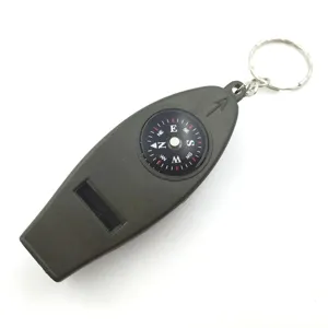 Outdoor multi-function emergency whistle with compass and keyring for camping hiking.