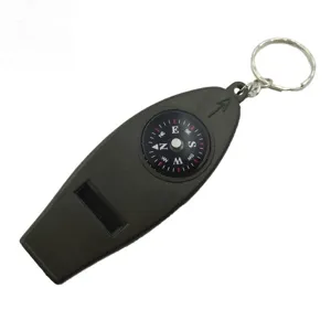 Outdoor survival whistle with compass keychain, multi-functional emergency portable camping tool.