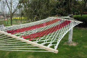 Outdoor touw katoen hangmat met houten spreidstokken voor tuin balkon ontspanning