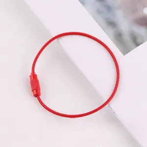 Red steel wire key ring cable loop metal screw fastener for DIY crafts and hanging charms.
