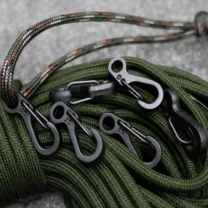 Mini moschettone a molla EDC attrezzatura paracord portachiavi clip metallico nero