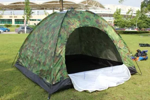 Camo outdoor camping tent waterproof shelter detail view for hiking and travel gear